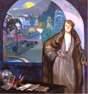 Pintura de María de Maeztu delante de una ventana