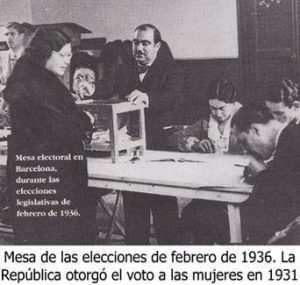 imagen de una mujer en una mesa electoral en 1936